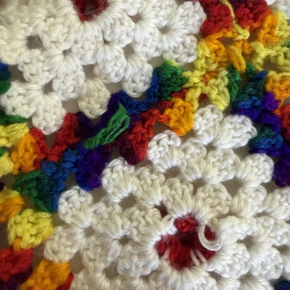 Hand Crocheted Granny Square Afghan Throw Blanket Daisy Floral 42